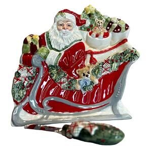 Fitz & Floyd Christmas Santa Winterberry Plate With Cheese Spreader Set, EUC